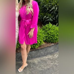 Hot pink button up rubbed dress.